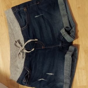 Justice elastic waist distressed jean shorts Size 14